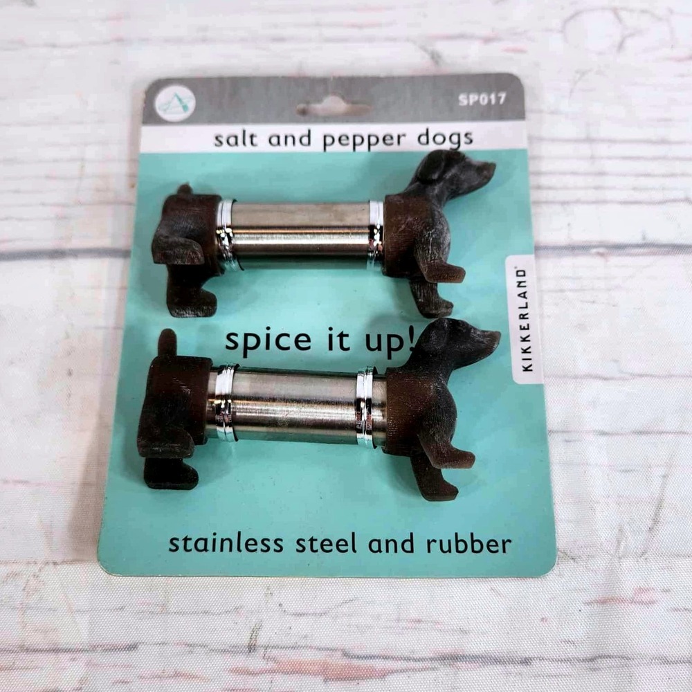 Kikkerland Salt Pepper Dogs Dachshund Stainless Steel Rubber‎